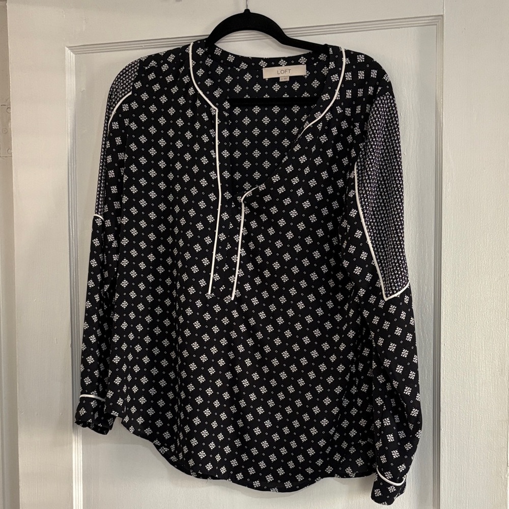 LOFT Geometric Black and White Blouse